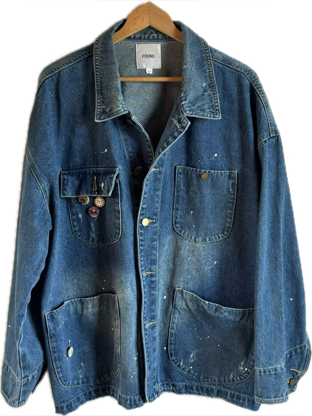 Found Blue Denim Button-Up Jacket with Patch Pockets - Picture 3 of 6